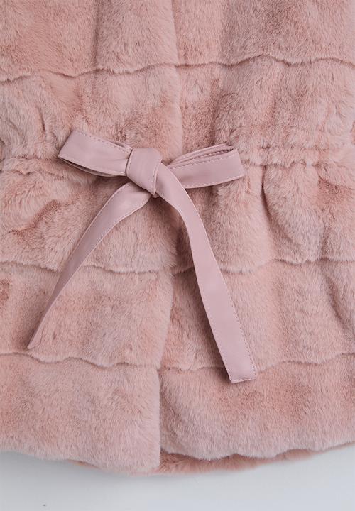 Pop Candy - Rib collared faux fur jacket - pink