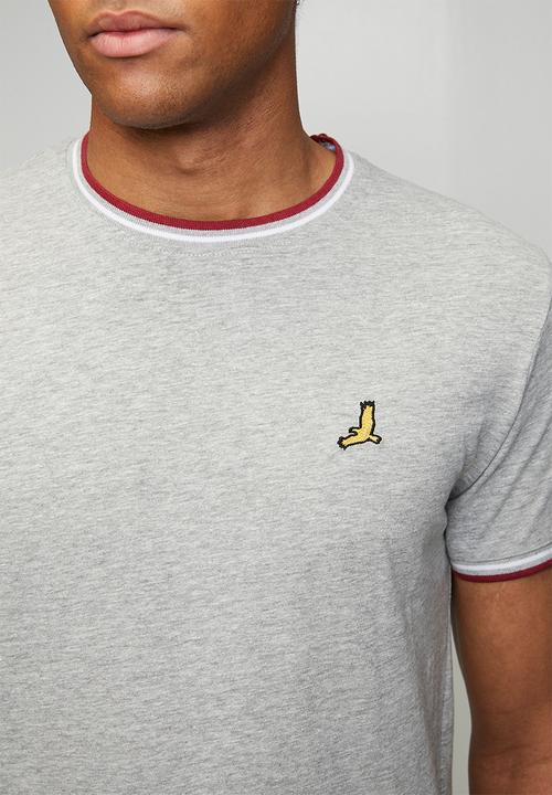 Brave Soul - Crew Neck Tee  - Lt Grey Marl/Burgundy/Optic White