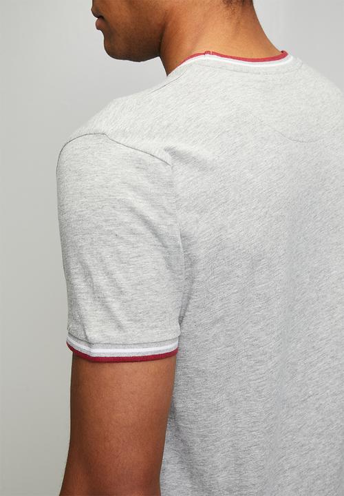 Brave Soul - Crew Neck Tee  - Lt Grey Marl/Burgundy/Optic White