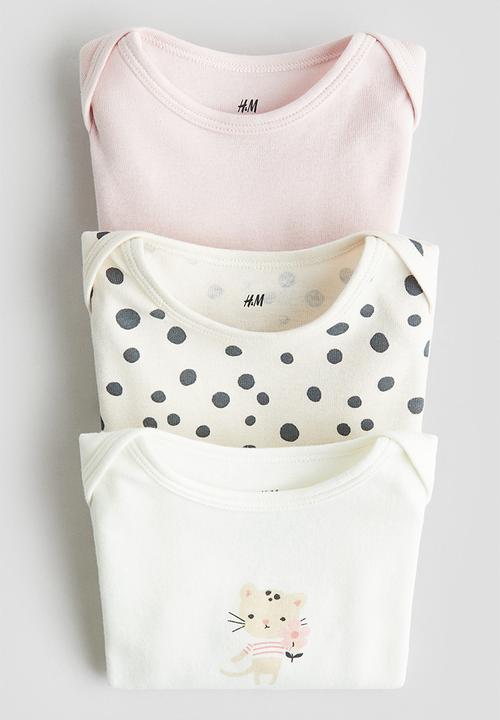 H&M - 3-pack printed jersey bodysuits - light pink/spotted