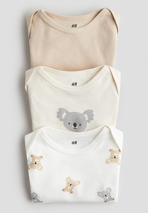 H&M - 3-pack printed jersey bodysuits - beige/koalas
