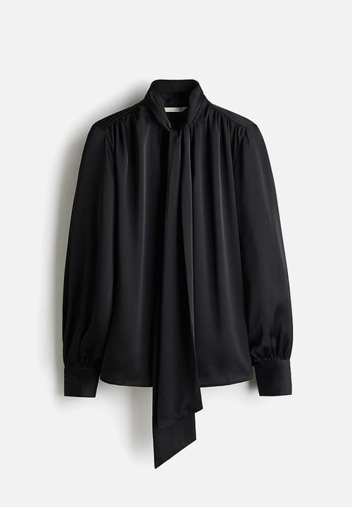 H&M - Tie-neck chiffon blouse - black