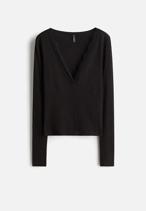 H&M - Lace-trimmed top - black