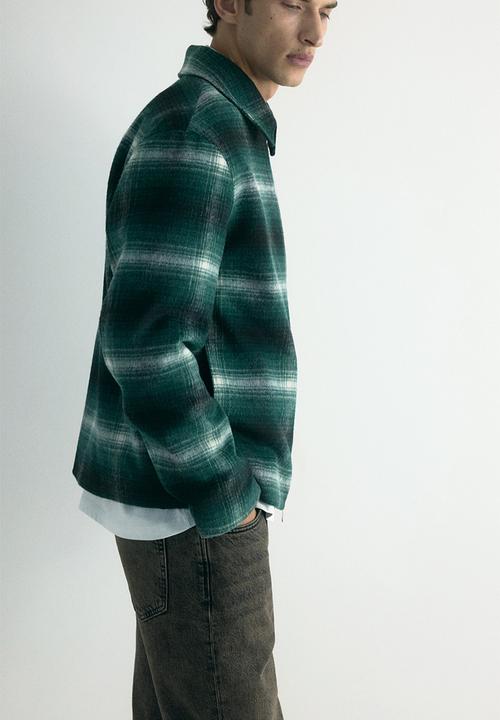 H&M - Regular fit wool-blend overshirt - dark green checked