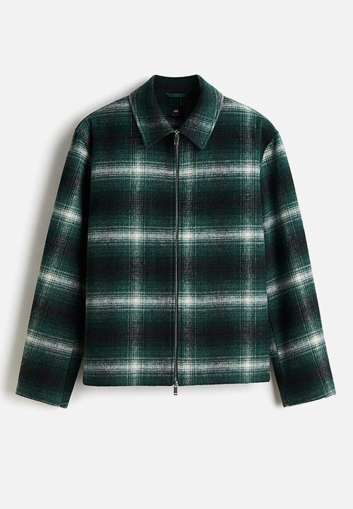 H&M - Regular fit wool-blend overshirt - dark green checked