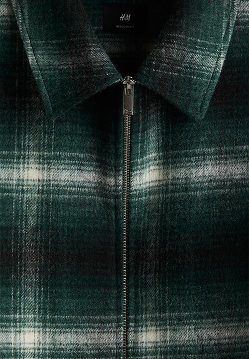 H&M - Regular fit wool-blend overshirt - dark green checked
