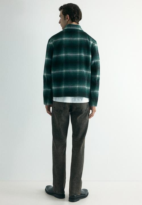 H&M - Regular fit wool-blend overshirt - dark green checked