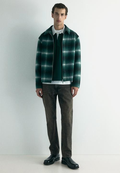 H&M - Regular fit wool-blend overshirt - dark green checked