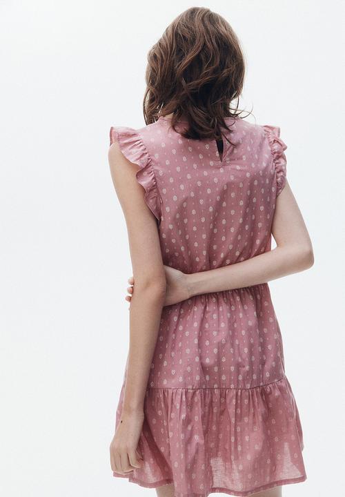 H&M - Lace-inset cotton dress - pink patterned