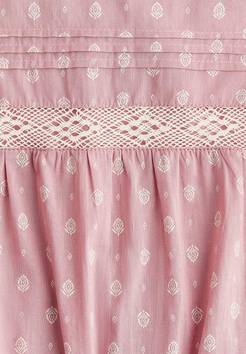 H&M - Lace-inset cotton dress - pink patterned