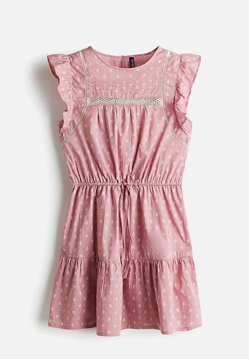 H&M - Lace-inset cotton dress - pink patterned
