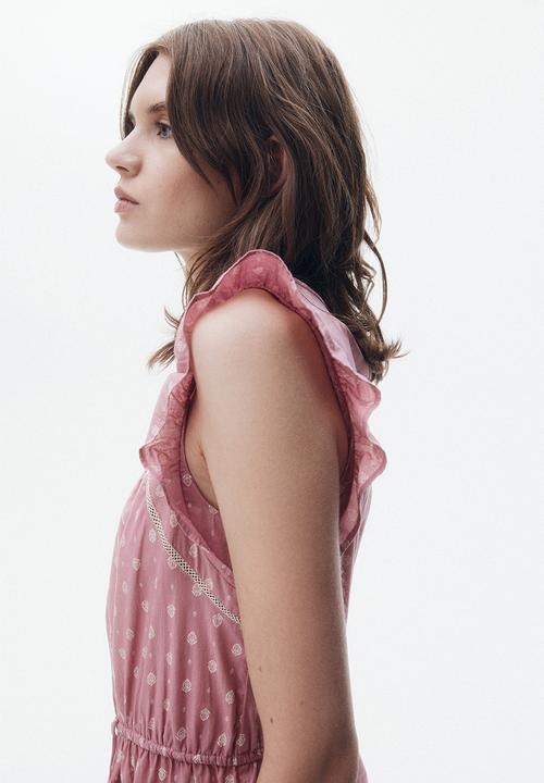 H&M - Lace-inset cotton dress - pink patterned