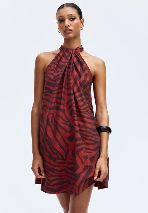 H&M - Tie-neck dress - red zebra print