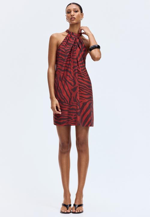 H&M - Tie-neck dress - red zebra print