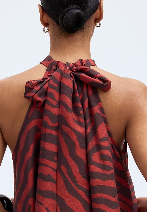 H&M - Tie-neck dress - red zebra print