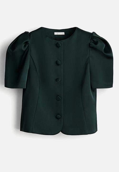 H&M - Puff-sleeved blouse - dark green