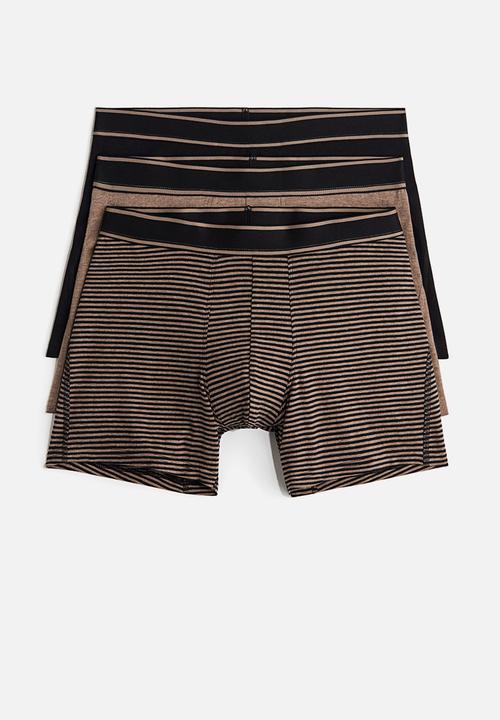 H&M - 3 pack mid trunks - beige black striped