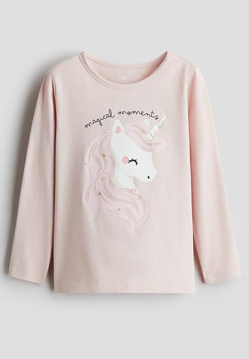 H&M - Printed jersey top - light pink/unicorn