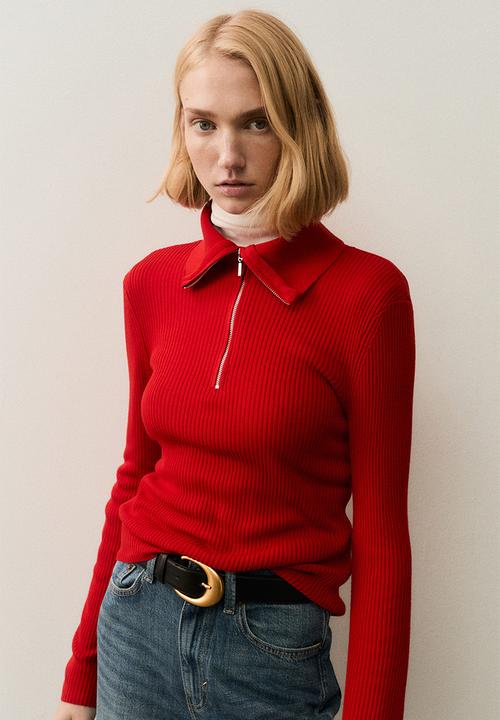 H&M - Rib-knit zip-top top - red