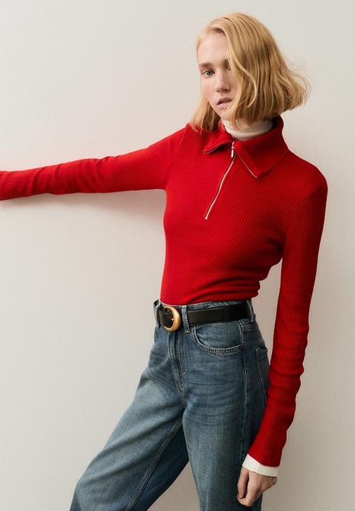 H&M - Rib-knit zip-top top - red