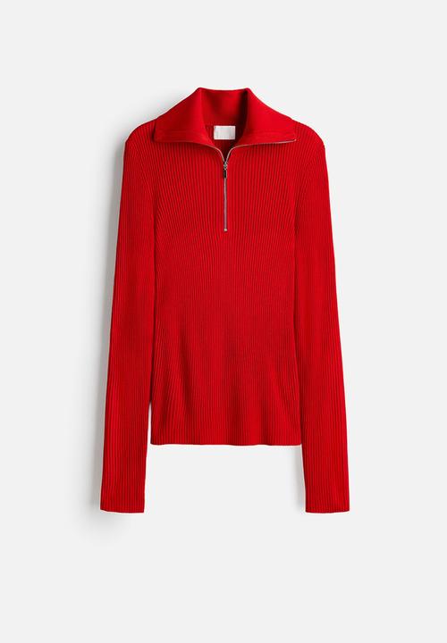 H&M - Rib-knit zip-top top - red