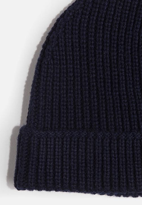 Rib-knit beanie - navy blue - 1308939003