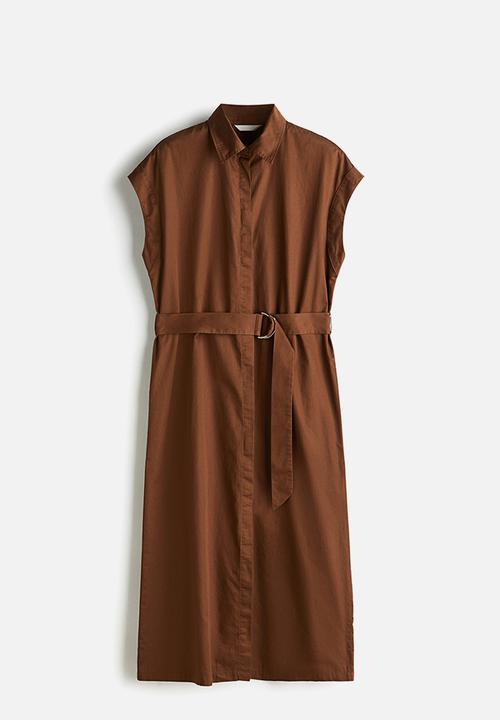 H&M - Belted poplin shirt dress - brown