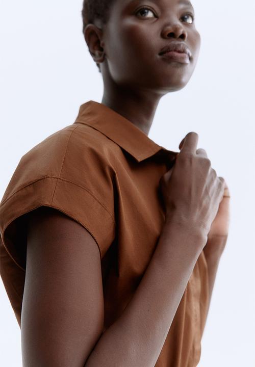 H&M - Belted poplin shirt dress - brown