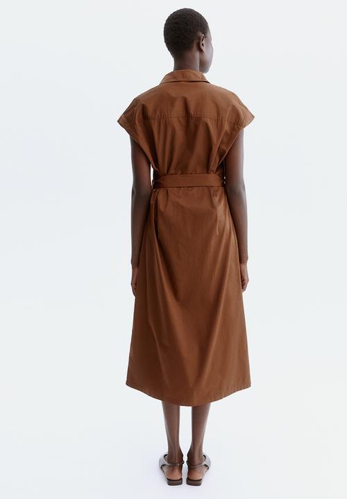 H&M - Belted poplin shirt dress - brown