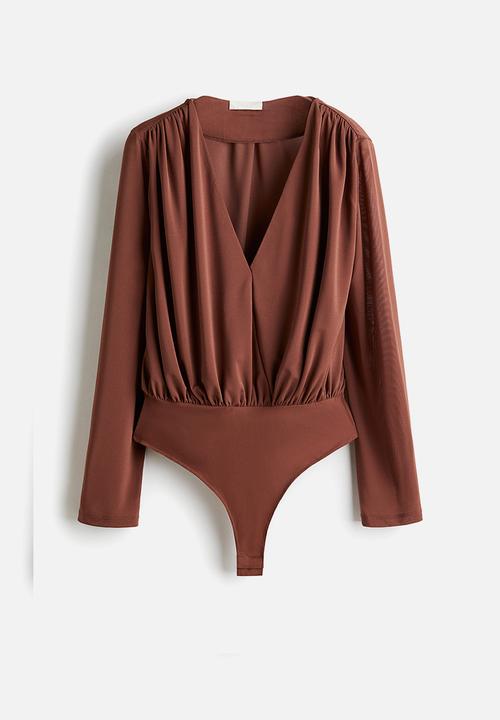 H&M - Draped v-neck thong body - dusty brown