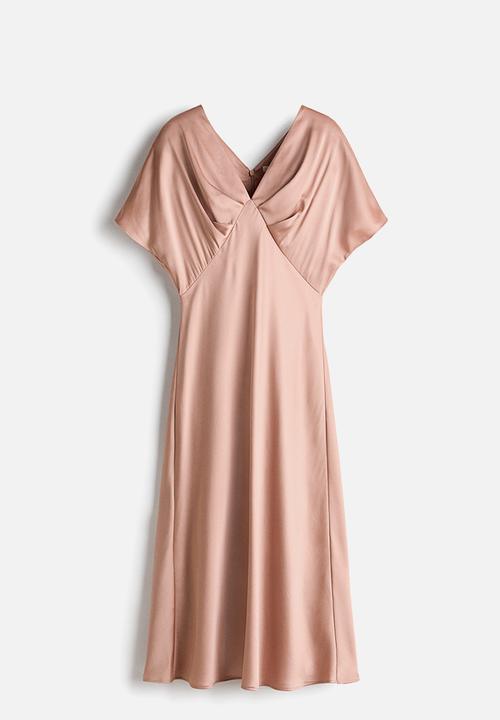 H&M - V-neck satin dress - beige