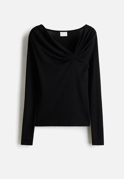 H&M - Draped viscose-blend top - black