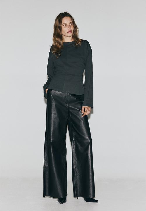 H&M - Gathered cotton jersey top - dark grey