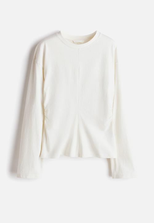 H&M - Gathered cotton jersey top - white