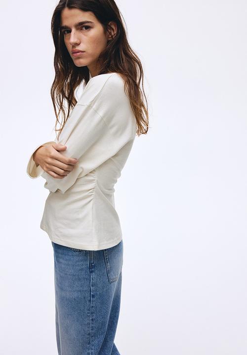 H&M - Gathered cotton jersey top - white