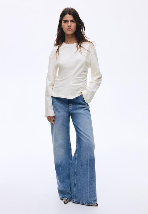H&M - Gathered cotton jersey top - white