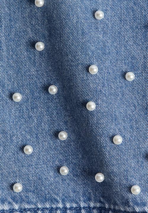 H&M - Wide leg embellished jeans - light denim blue