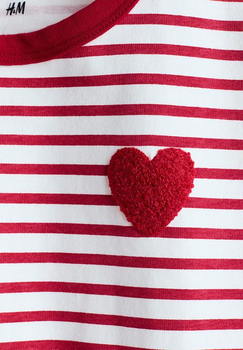 H&M - Motif-detail long-sleeved top - red/striped