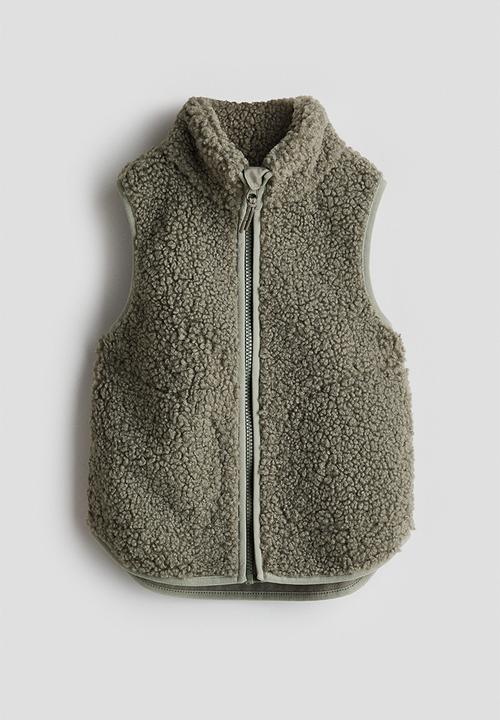 Windproof teddy gilet - khaki green - 1334397002