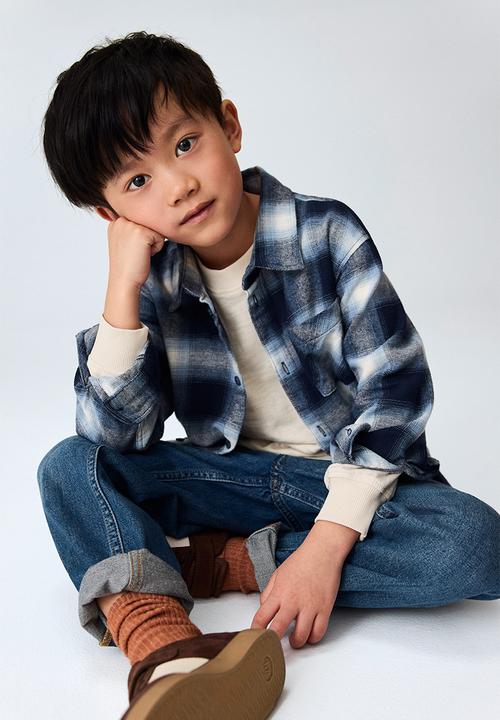 H&M - Cotton flannel shirt - navy blue/checked