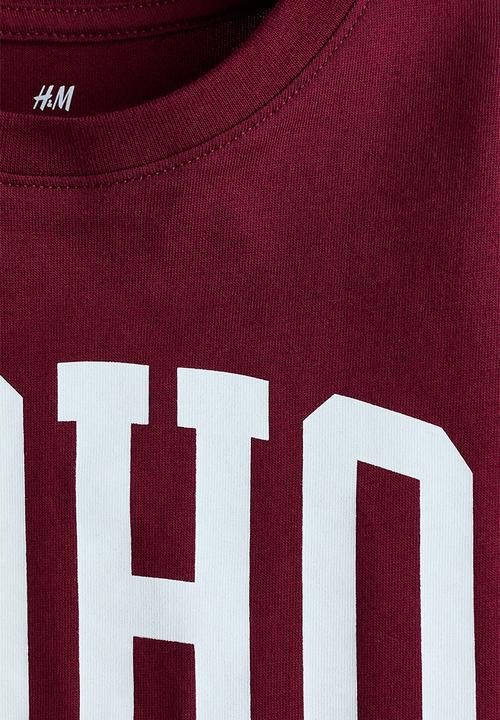 H&M - Printed long-sleeved t-shirt - dark red/soho