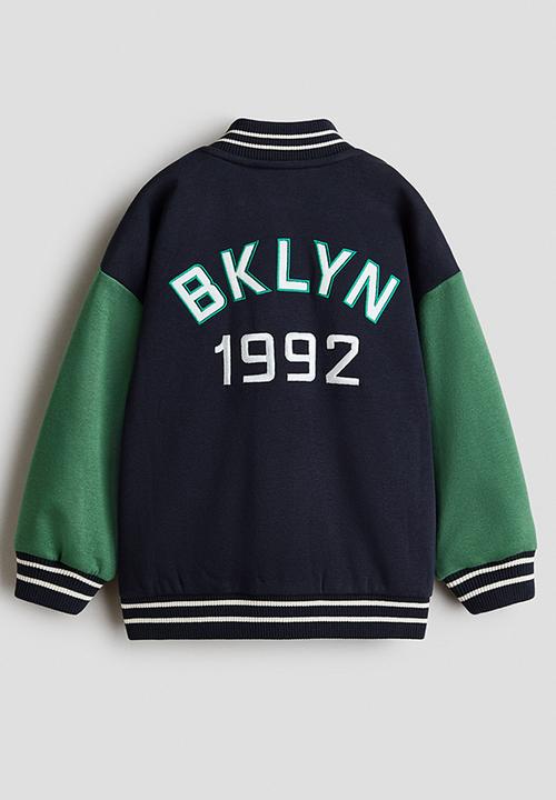 H&M - Motif-detail baseball jacket - navy blue/crocodile