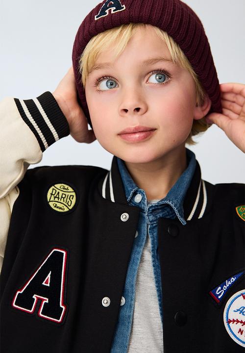 H&M - Motif-detail baseball jacket - black/colour block