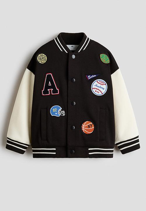 H&M - Motif-detail baseball jacket - black/colour block