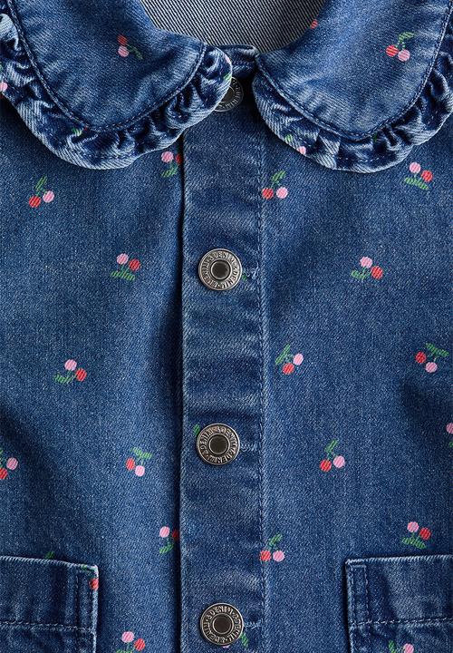 H&M - Frill-trimmed denim jacket - denim blue/cherries