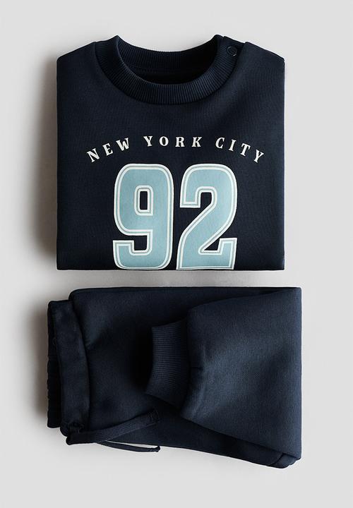 H&M - 2-piece printed sweatshirt set - navy blue/92