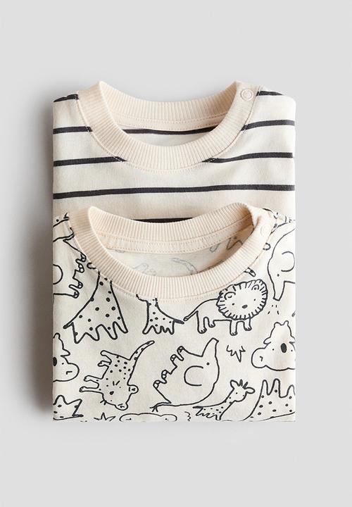 H&M - 2-pack printed tops - light beige/patterned