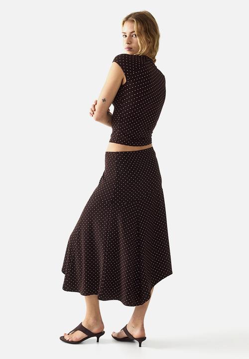 H&M - A-line jersey skirt - dark brown/spotted