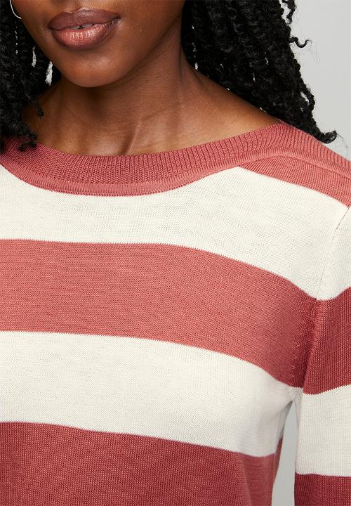 Stella Morgan - L/S Boat Neck Wool Blend Stripe Sweater - Rosewood