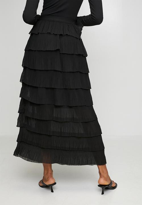 Stella Morgan - A Line Multi Layered Maxi Mesh Skirt  - Black